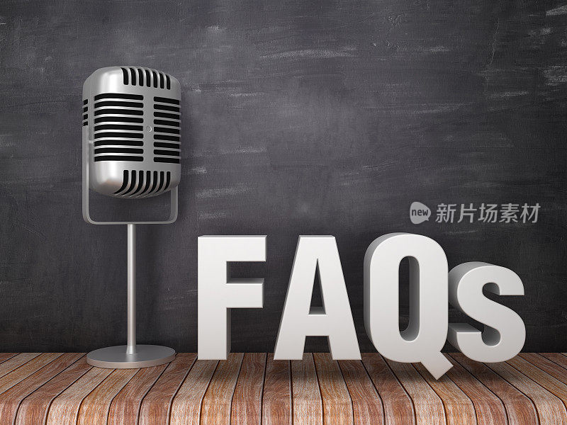 麦克风与FAQS Word - 3D渲染